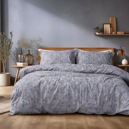 Beauty Home Σετ κουβερλί υπέρδιπλο Art 12212 Jasmine 100% Βαμβακοσατέν 300tc 220x240 Γκρι