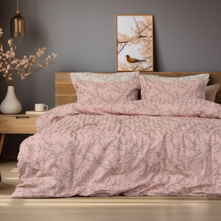 Beauty Home Σετ κουβερλί υπέρδιπλο Art 12214 Flora 100% Βαμβακοσατέν 300tc 220x240 Σομόν