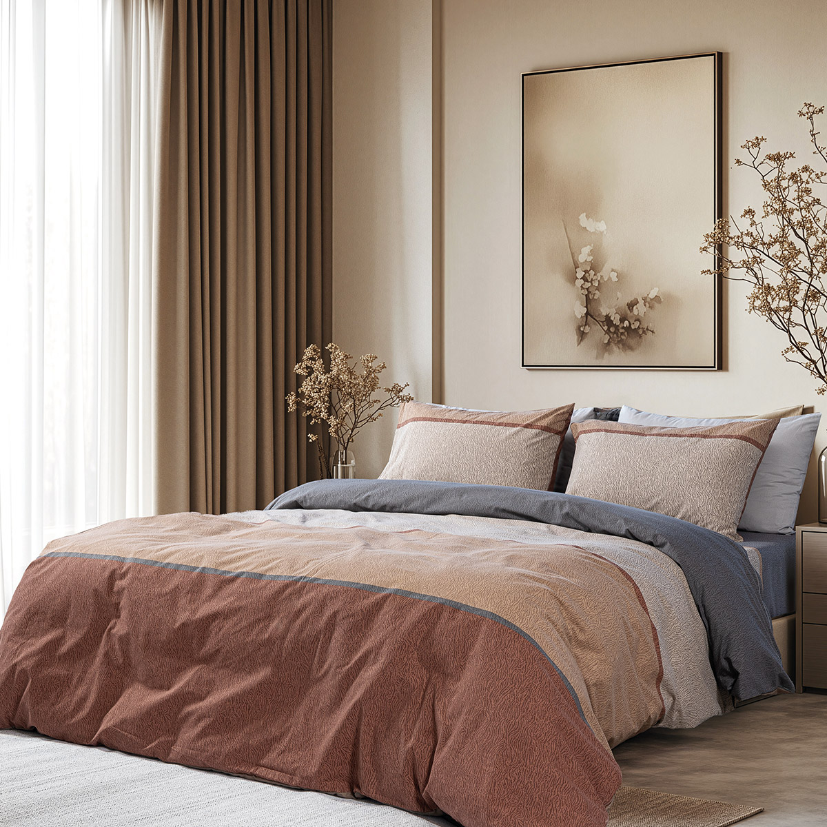 Beauty Home Σετ κουβερλί μονό Moments Αrt 12565 160x230 Καφέ,Ανθρακί