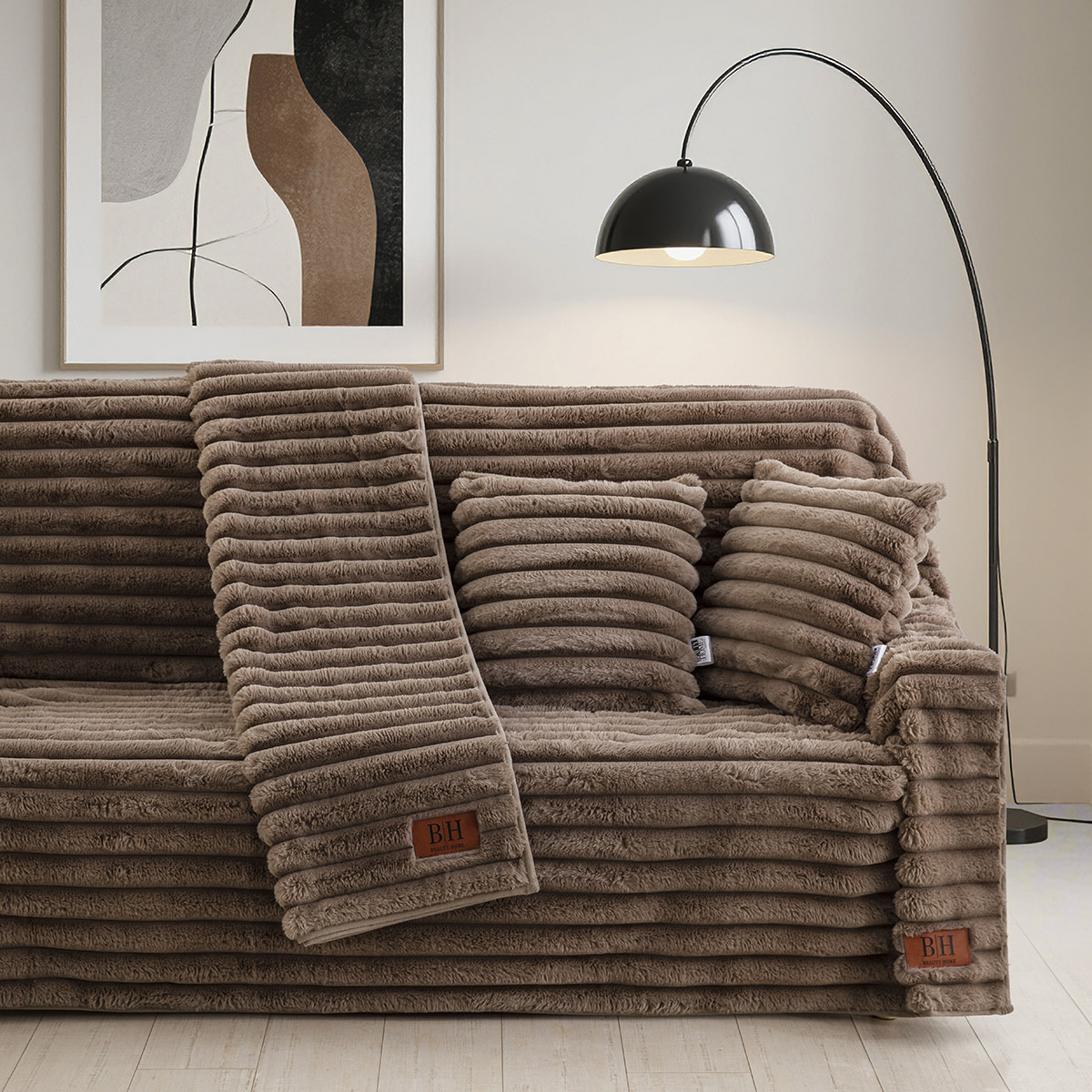 Beauty Home Γούνινο ριχτάρι Μονοθέσιο Stripe Art 8726 180x160 Μόκα